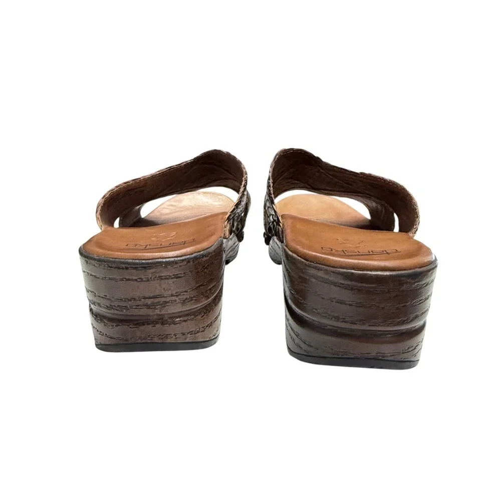 Dansko Mila Sandals Womens 42 11.5-12 Brown Woven Leather Slide Wedge Boho